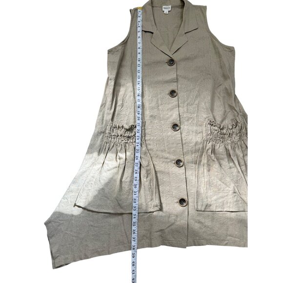 ForCynthia Sleeveless Shirt Dress Linen Blend Button-Up Smocked Pockets Size L - Picture 7 of 8